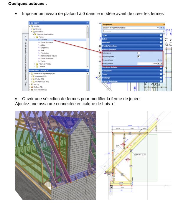 quelques astuces : niveau de plafond à  et modification de la ferme de jouée